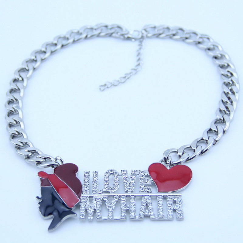 Wholesale Beauty's Head With Love And Letters Alloy With Diamonds Short Closure Necklace