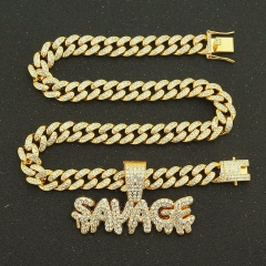 Hip Hop Rap Men's Full Diamond Pieced Letter Pendant Cuban Chain Necklace Supplier