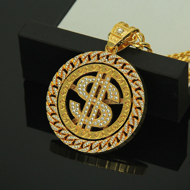 Wholesale Exaggerated Hip Hop With Diamond Dollar Pendant Necklace