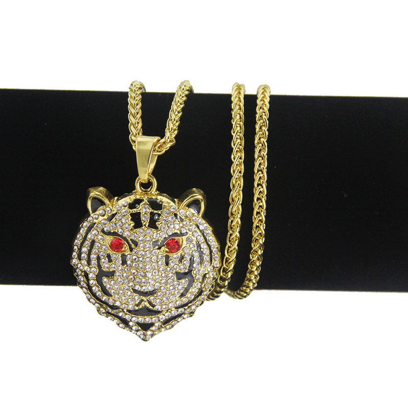 Wholesale Hip Hop Tiger Head Fashion Full Diamond Alloy Necklace