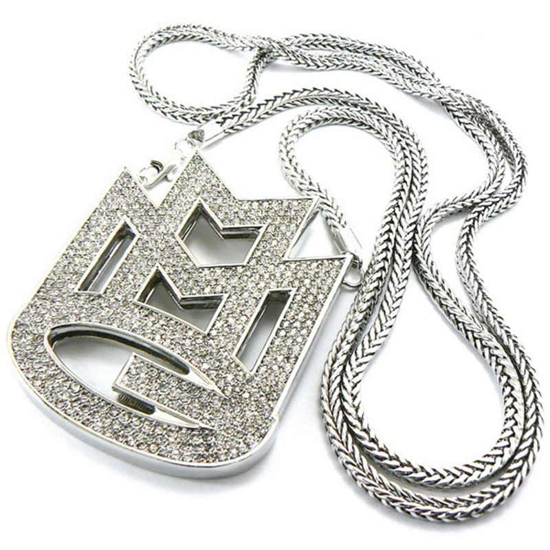 Wholesale Hip Hop Alloy Diamond Encrusted Letter Big Note Number Pendant Necklace