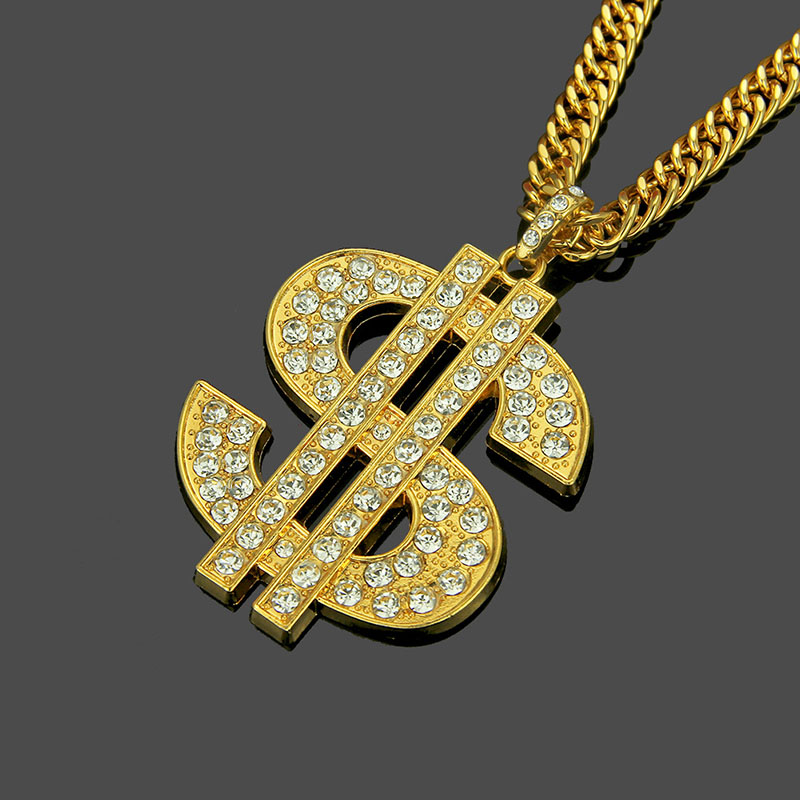 Wholesale Hip Hop Quality Plated Dollar Pendant Necklace