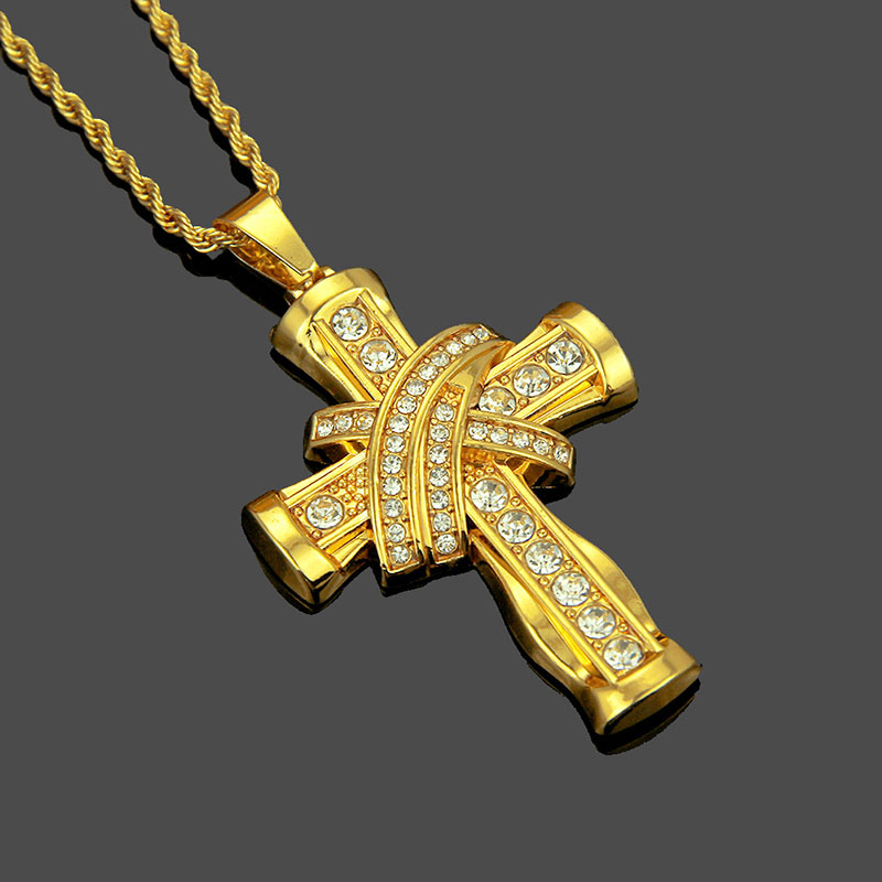 Wholesale Diamond Studded Three Dimensional Cross Pendant Necklace