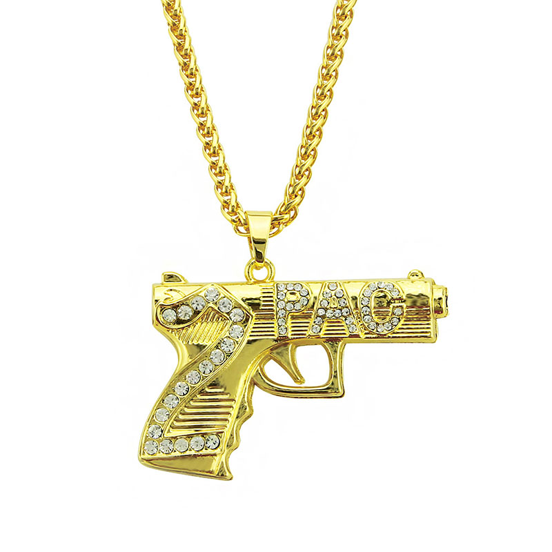 Wholesale Alloy Pistol Letters Pendant Necklace Hip Hop With Diamonds