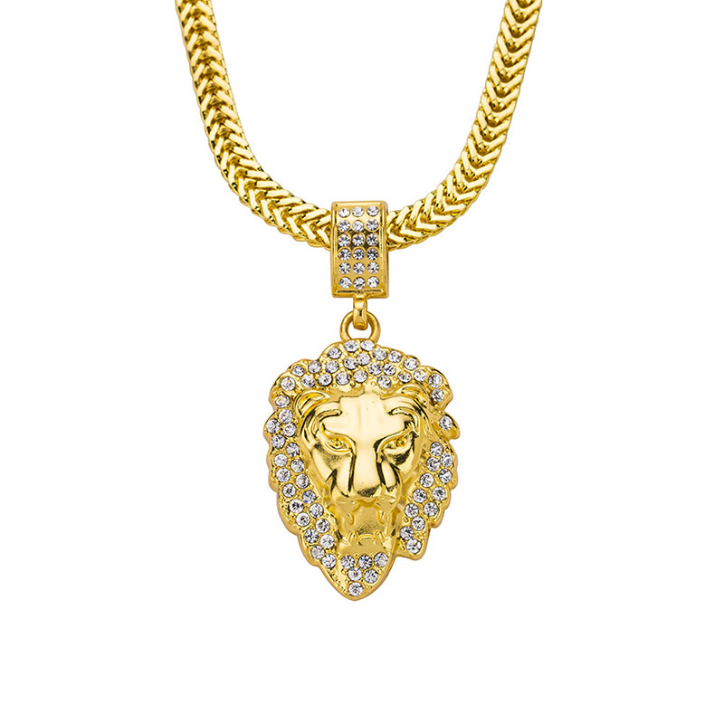 Wholesale Alloy Lion Head Pendant Necklace With Diamonds
