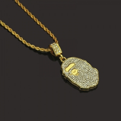 Wholesale Hip Hop Ape Head Necklace Fashionable Personalised Full Diamond Pendant