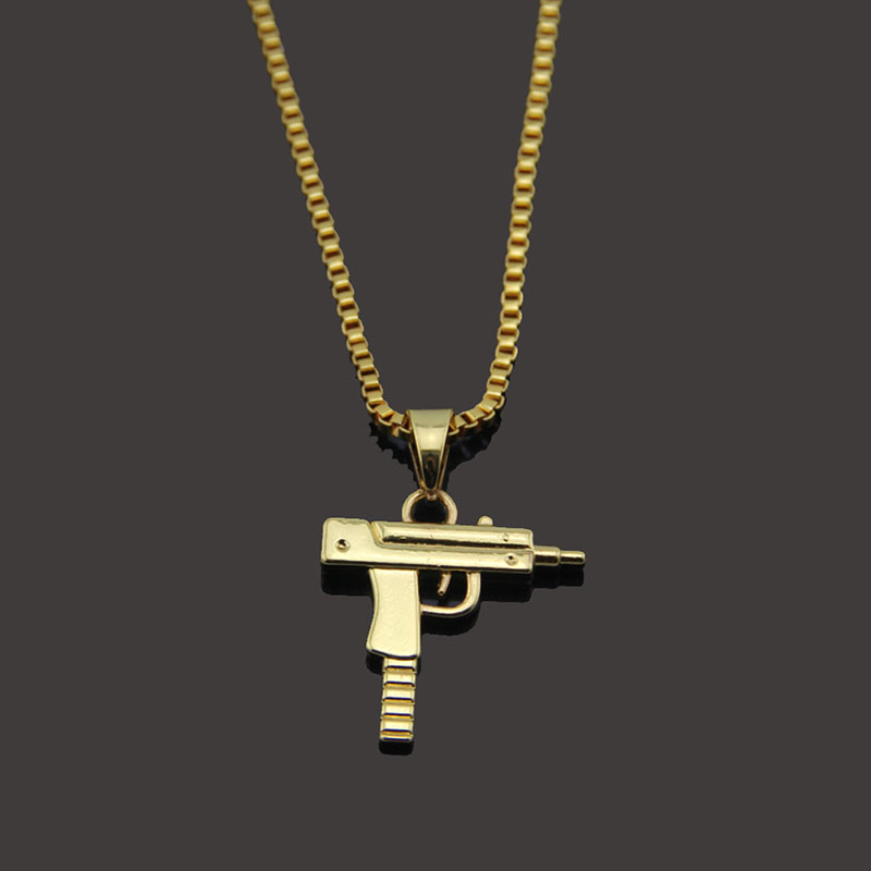 Wholesale Mini Hip Hop Pistol Machine Gun Necklace Letter Pendant