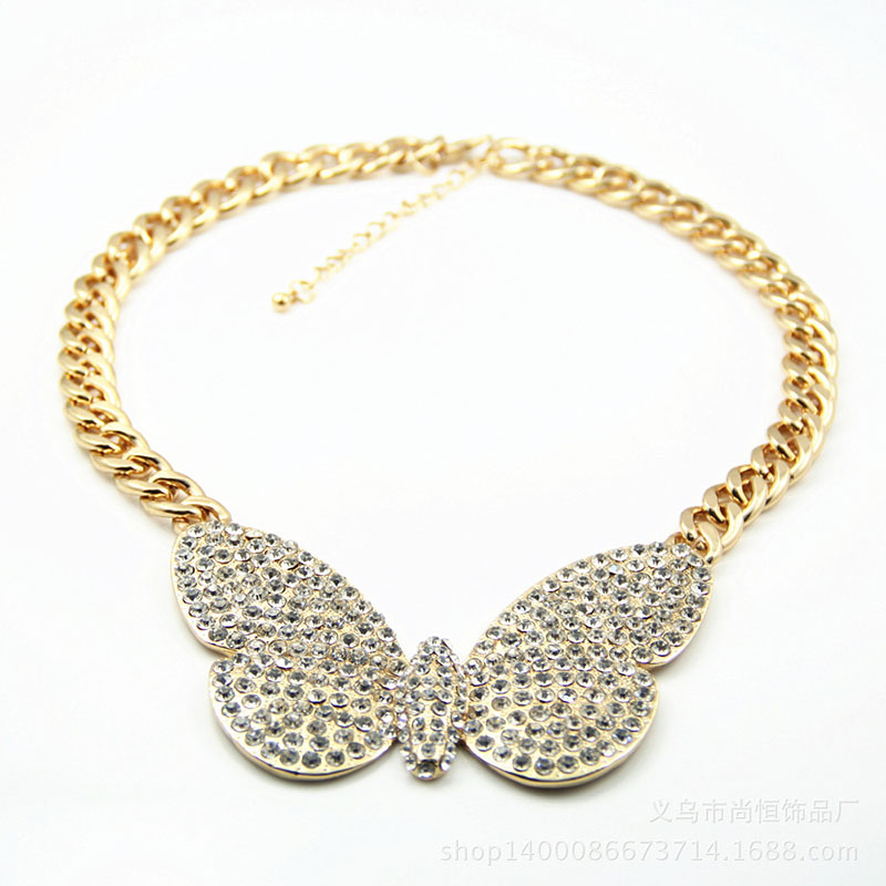 Wholesale High Quality Diamond Studded Collarbone Chain Butterfly Necklace