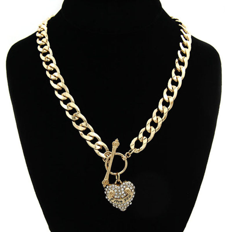 Wholesale Long Fashion Necklace With Love Heart Pendant Alloy