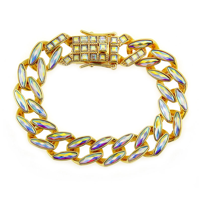 Hip Hop With Coloured Diamonds Leaf Shape Bracelet Distributor