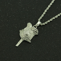 Hip Hop Trendy Three Dimensional Diamond Encrusted Rose Pendant Necklace Distributor