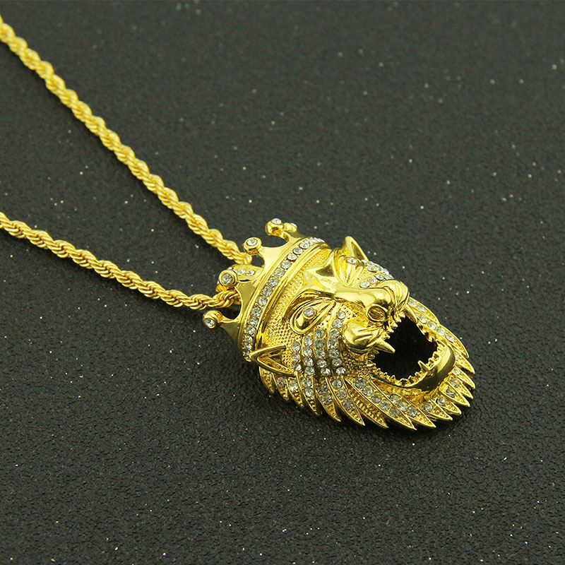 Stereoscopic Crown And Diamond Lion Head Pendant Necklace Distributor