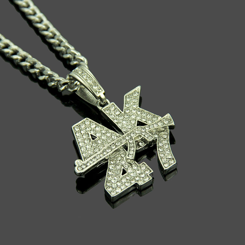 Wholesale Hip Hop Pendant Necklace With Ak47 Pistol With Diamonds