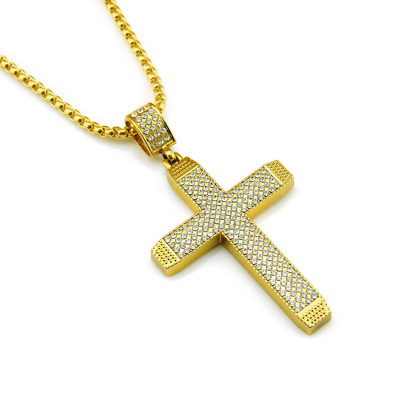 Wholesale Exaggerated Diamond Studded Three Dimensional Cross Pendant Necklace