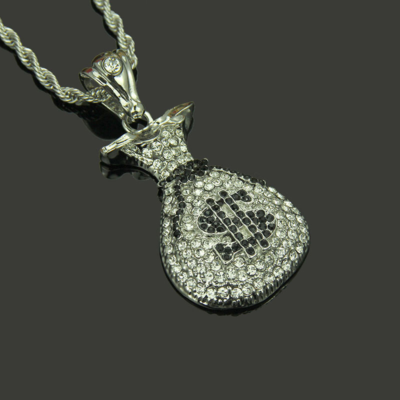 Wholesale Hundred Black Diamond Dollar Money Pouch Pendant Necklace