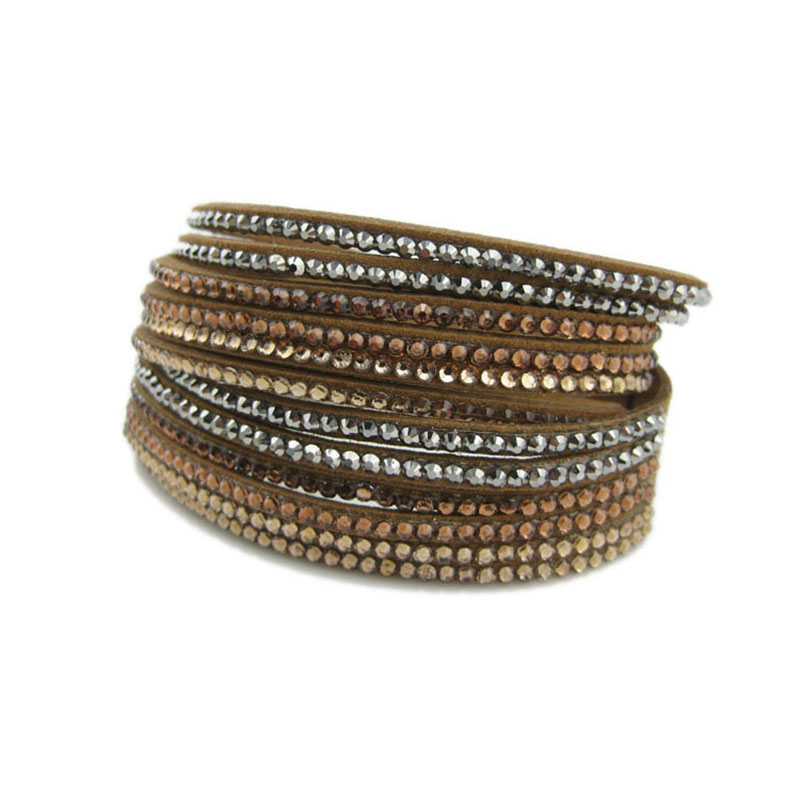 Multi-layered Velvet And Diamond Studded Leather Bracelet Supplier