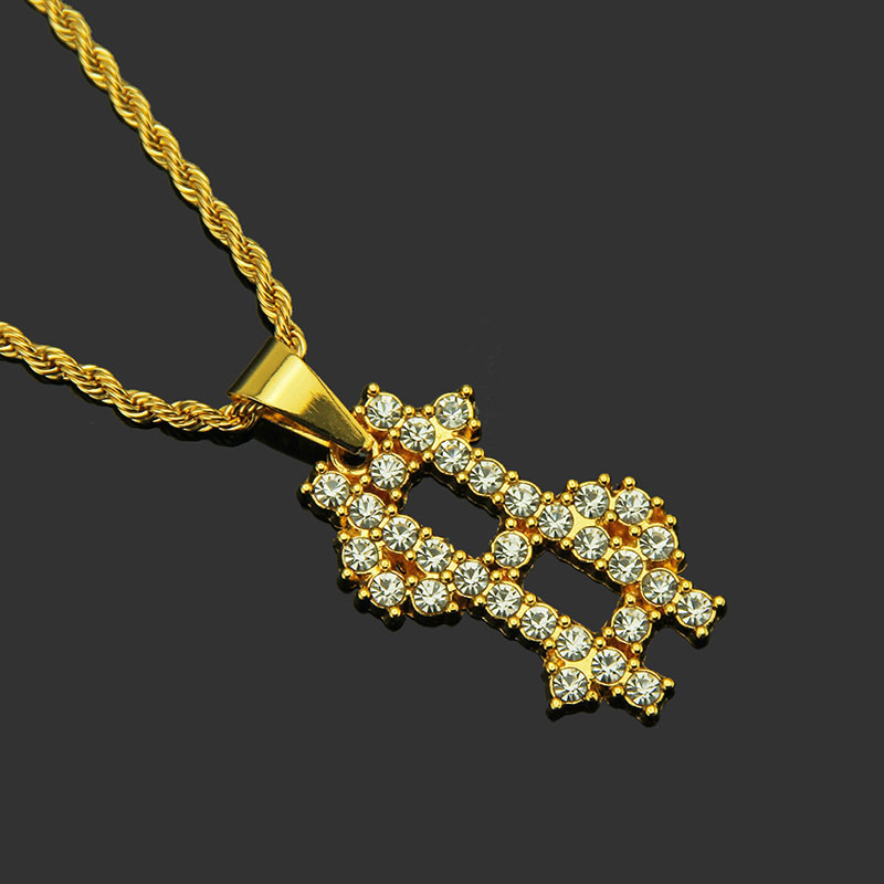 Diamond Encrusted Dollar Sign Pendant Necklace Distributor