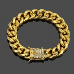 Wholesale Men's Diamond Studded Clasp Head Gold Cuban Bracelet