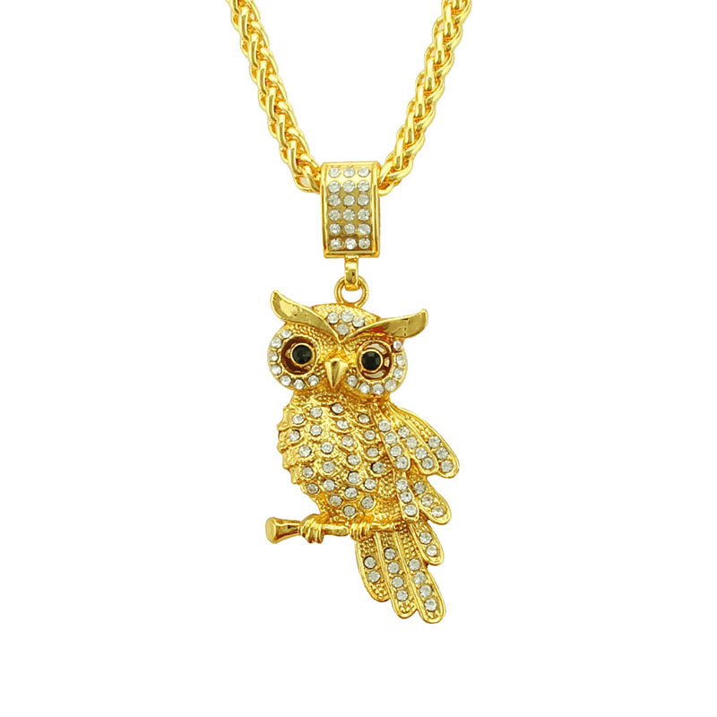 Wholesale Punk Personalised Owl With Diamond Pendant Necklace For Men
