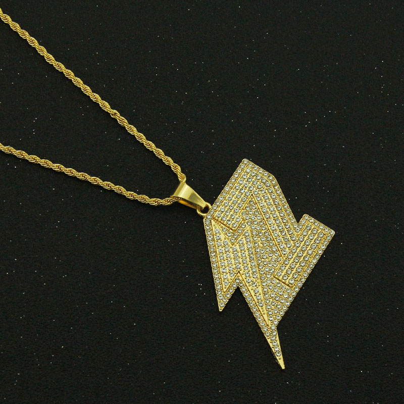 Trendy Overbearing Exaggerated Diamond Encrusted Lightning Bolt Pendant Necklace Distributor
