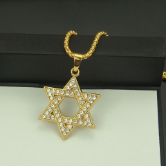 Wholesale Hip Hop Hollowed Out Diamond Encrusted Pendant Necklace Solomon's Six Mans Star