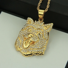 Wholesale Hip Hop Necklace With Diamond Crown Dog Head Pendant For Men