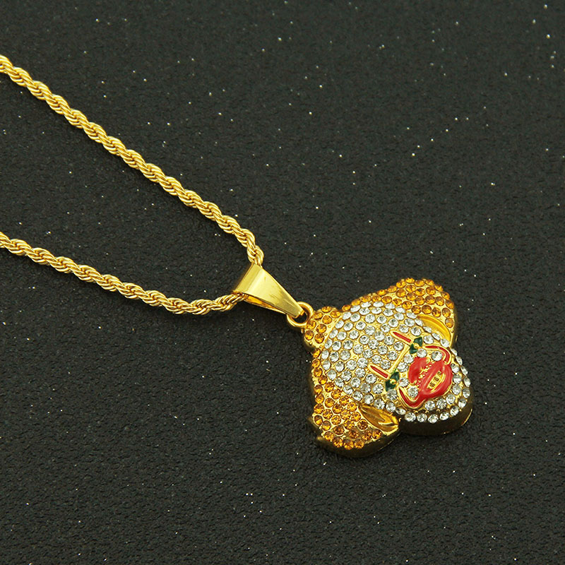 Real Gold Plated Hip Hop With Diamonds Three Dimensional Clown Pendant Necklace Distributor