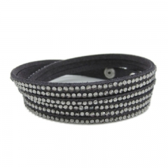Trendy Real Studded Leather Bracelet With Multiple Layers Of Twisted Diamonds Supplier