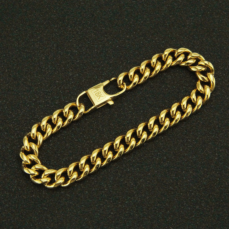 Hip Hop Simple Glossy Cuban Chain Men's Bracelet 9mm Wide Distributor