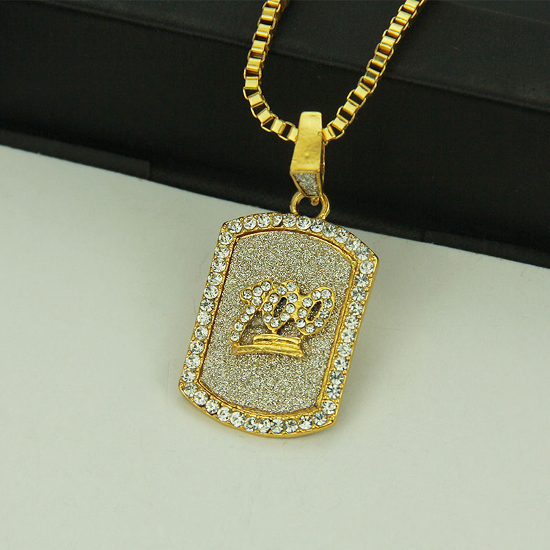 Wholesale Popular Small Square Men's Diamond Encrusted Glitter 100 Point Pendant Necklace