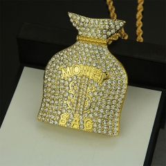 Wholesale Creative Necklace With Diamond Dollar Money Pouch Pendant