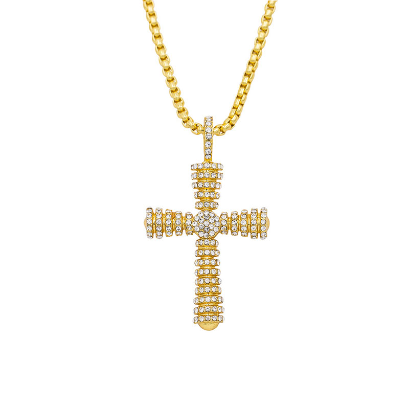 Wholesale Diamond Encrusted Vintage Cross Pendant Necklace