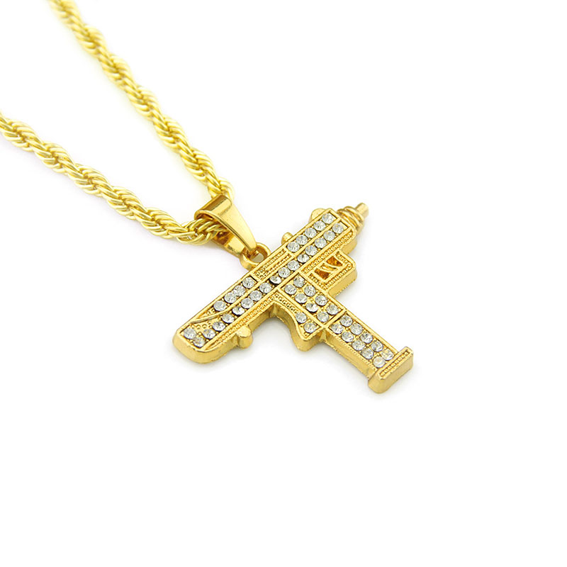 Wholesale Hip Hop Diamond Studded Punch Pendant Necklace In Gold