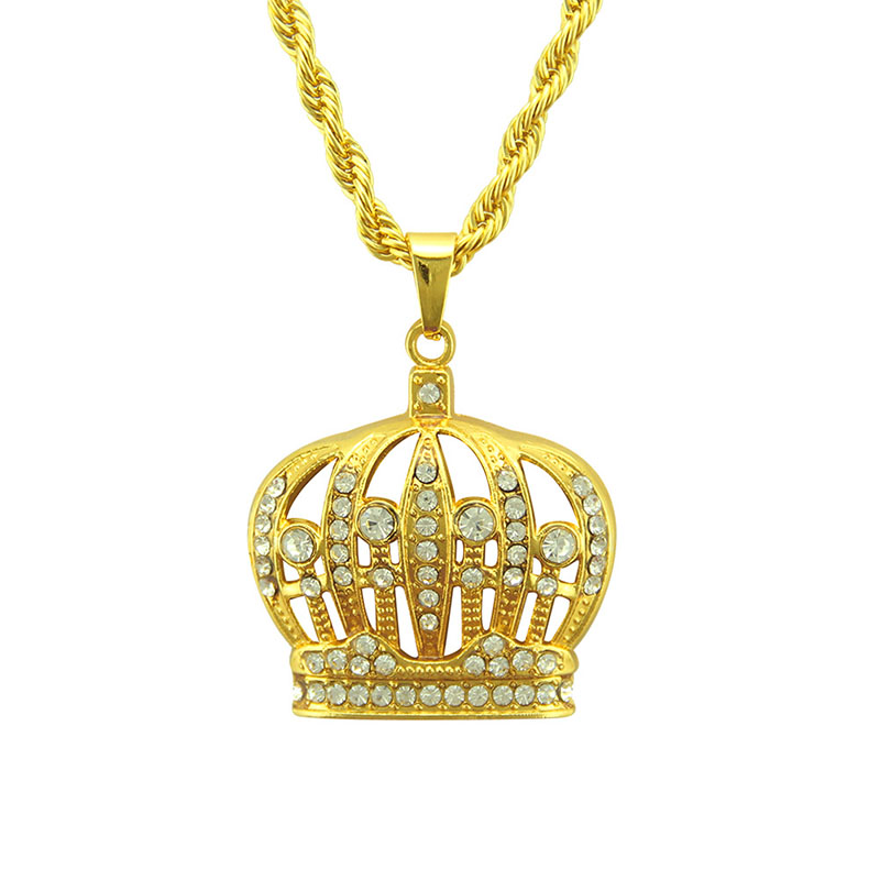 Wholesale Hip Hop Crown Cut Out Diamond Pendant Necklace