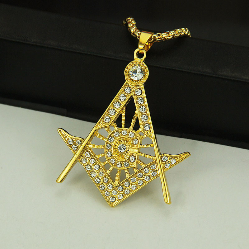 Wholesale Hip Hop Necklace With Hollowed Out Diamond Encrusted Alloy Pendant