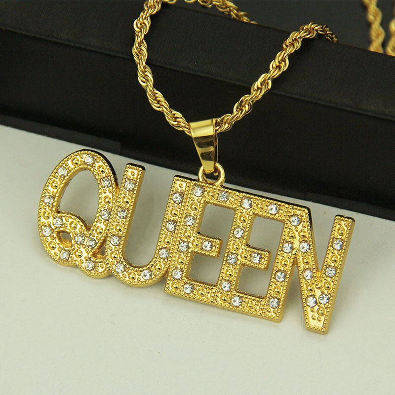 Wholesale Hip Hop Fashion With Diamond Queen Monogram Pendant Necklace