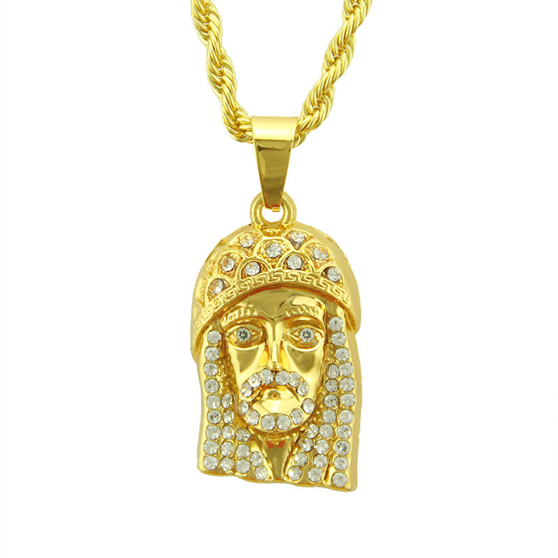 Wholesale Hip Hop Diamond Studded Portrait Pendant Necklace