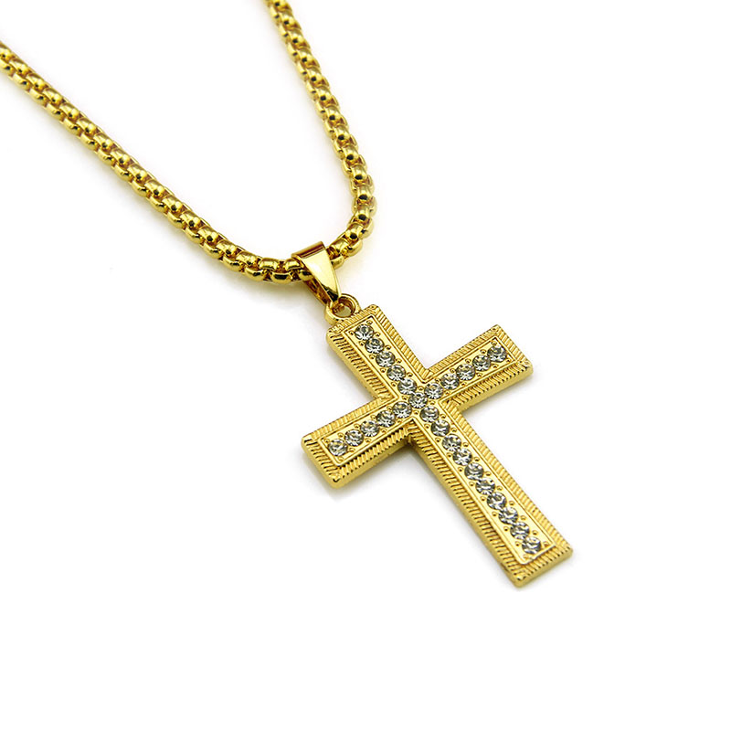 Wholesale Vintage Diamond Encrusted Three Dimensional Cross Pendant Necklace