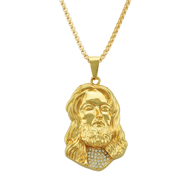 Wholesale Hip Hop Blonde Head Pendant Necklace In 18ct Gold Color Preserving Plating