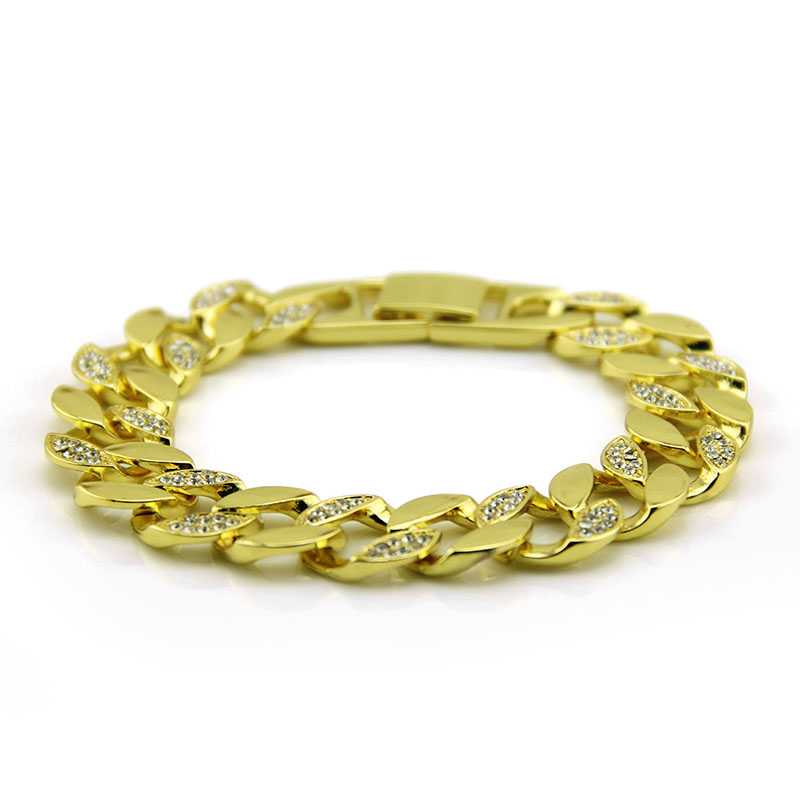 Wholesale Hip-hop Diamond Encrusted Cuban Gold Bracelet