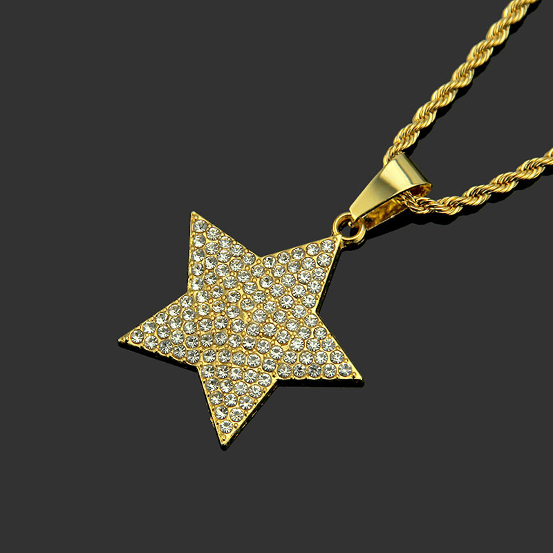 Hip Hop Pentagram Pendant Necklace With Diamonds Distributor
