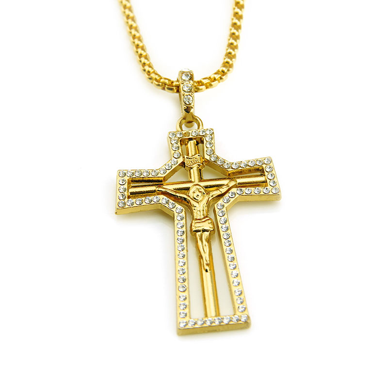 Wholesale Hip Hop Cross Pendant Necklace With Diamonds And Gold Plating
