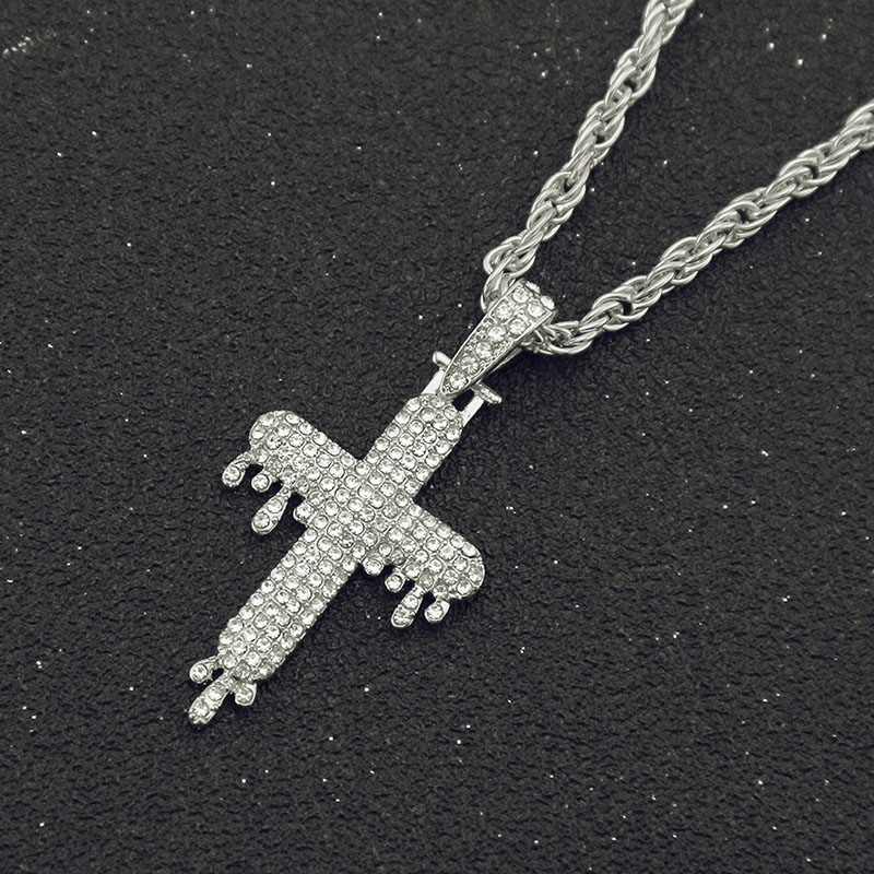 Men's Pendant Necklace With Diamond Set Three Dimensional Teardrop Cross Distributor