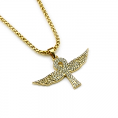 Wholesale Gold Hip Hop Angel Wings With A Diamonds Pendant Necklace