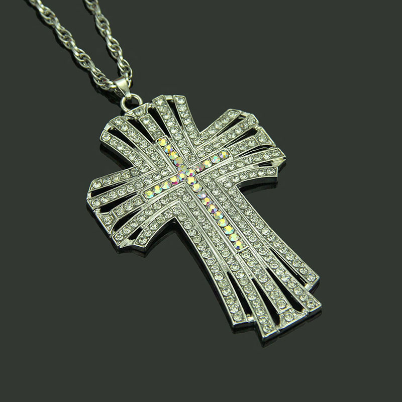 Hip Hop Full Diamond Openwork Cross Necklace Supplier
