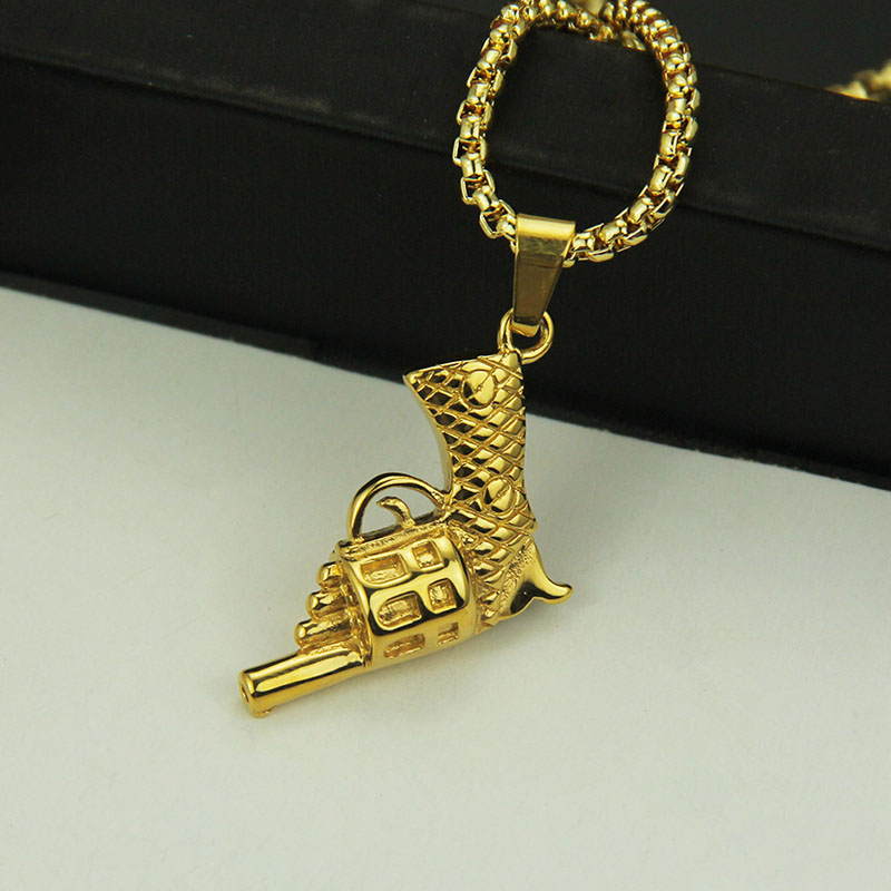 Wholesale Hip Hop Stainless Steel Pistol Pendant Necklace