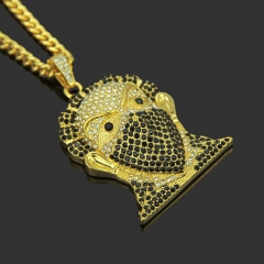 Wholesale Hip Hop Full Diamond Exaggerated Masked Head Pendant Necklace