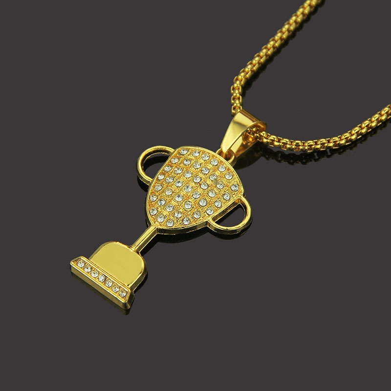 Wholesale Diamond Encrusted Hip Hop Trophy Pendant Necklace