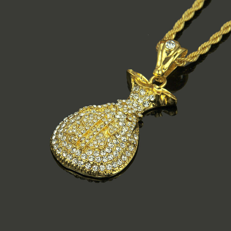 Wholesale Full Diamond Dollar Pendant Necklace For Men Hip Hop