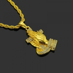 Hip Hop With Diamond Buddha Hand Pendant Necklace Distributor